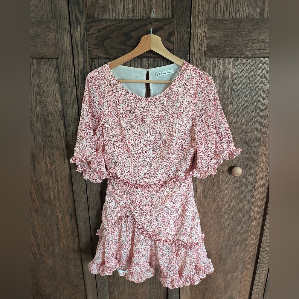 Pink And White Floral Ruffle Dress